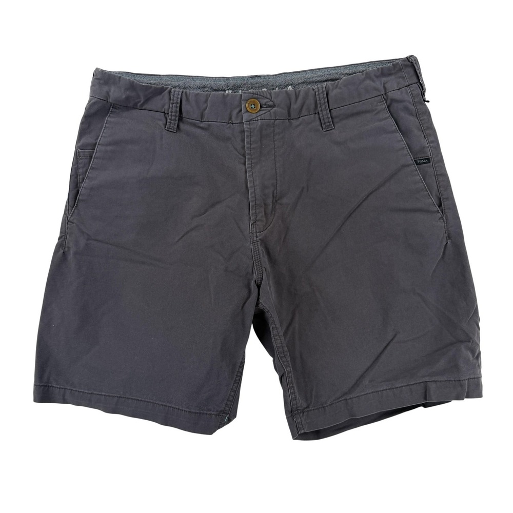 Vissla Shorts Mens 33 Gray Organic Cotton Chino Stretch 9 Inseam Surf Summer
